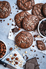 Fudgy chocolate brownie cookies. - obrazy, fototapety, plakaty