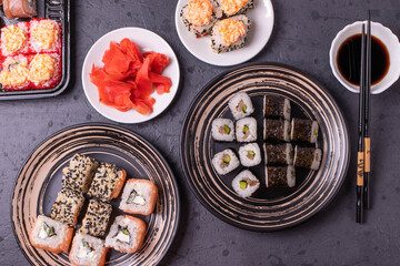 traditional asian rice rolls top view shot