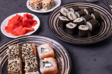 traditional asian rice rolls top view shot
