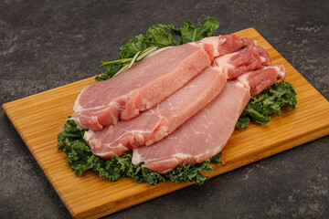 Raw pork steak for cooking