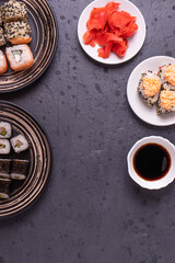 traditional asian rice rolls top view shot
