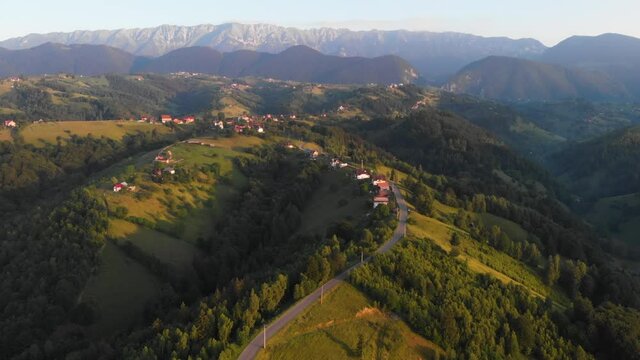 Sunrise over the green hills of Transylvania