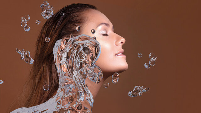 Refresh your face, wash with clean water, concept.
