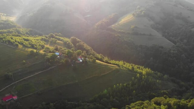Sunrise over the green hills of Transylvania
