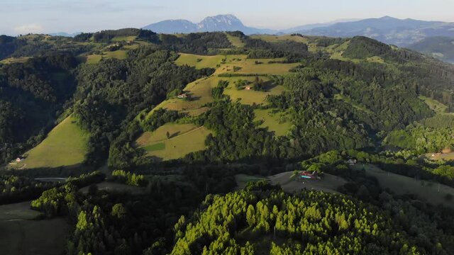 Sunrise over the green hills of Transylvania