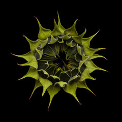 Unopened sunflower isolated on plain background
