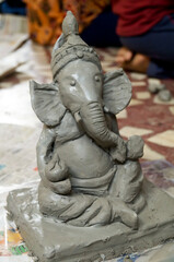 Eco friendly Ganesh/Ganpati idol or murti, Hand, home made eco Friendly Ganesha Idol by mud and clay for Ganapati Pooja. Vinayaka Chaviti