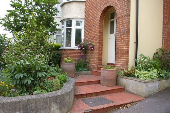 The Front Steps And Entrance To A 1930s Semi-detached House In England.