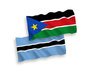 Flags of Republic of South Sudan and Botswana on a white background