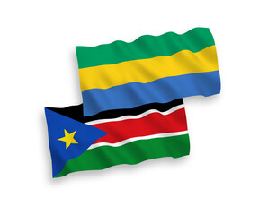 Flags of Republic of South Sudan and Gabon on a white background