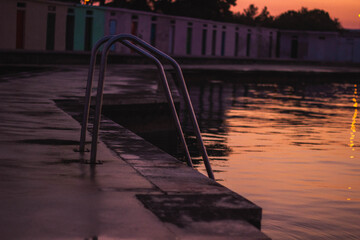 beach staircase at sunrise