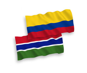 Flags of Republic of Gambia and Colombia on a white background