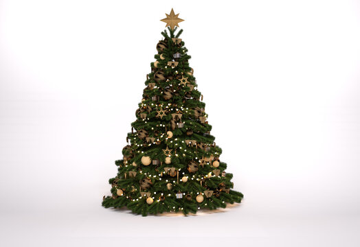3D Render : the images of Christmas tree decorating with ornament with the white background