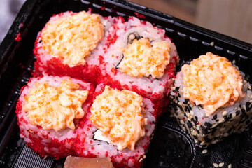 traditional asian rice rolls top view shot