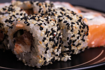 traditional asian rice rolls top view shot