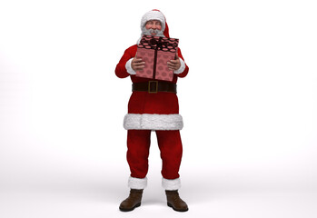 3D Render : the portrait of Santa Claus Character standing with white background