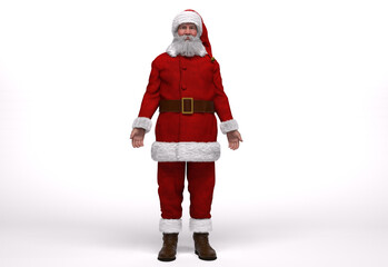 3D Render : the portrait of Santa Claus Character standing with white background
