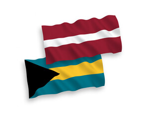 Flags of Latvia and Commonwealth of The Bahamas on a white background