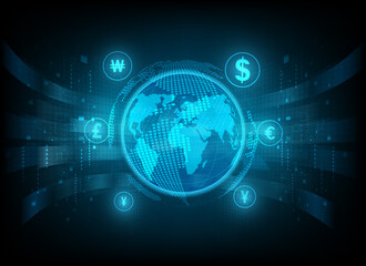 Currency exchange technology Blue background