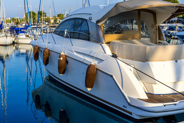 Naklejka na ściany i meble Yacht club in the morning. Mediterranean coast. Hight quality photo