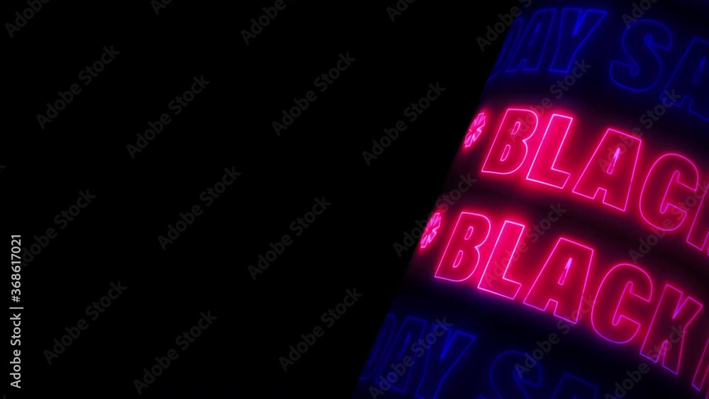Poster black friday pink red and blue neon light text animation moving on black background with copy space 