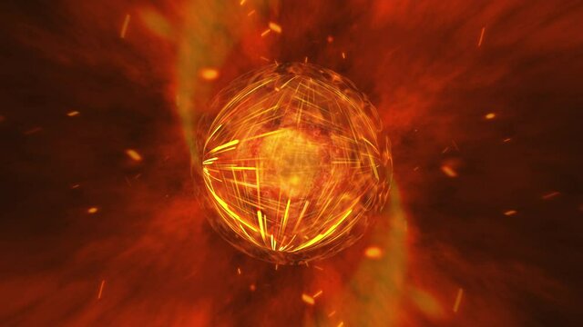 Abstract seamless looping burning explosion blazing magical fireball looped with hell fire flames chaotic cloud wave background. 4K 3d rendering motion background for cinematic science technology.