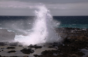 North west coast of Gran Canaria, Canary Islands, Puerto de las Nieves area, flying sea foam