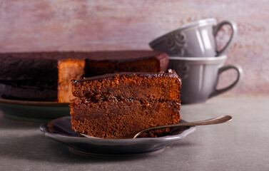 Chocolate cake with apricot jam filling, zacher cake