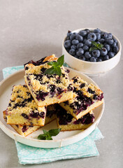 Blueberry crumble topping coffeecake, sliced