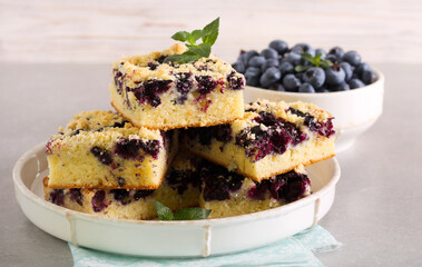 Blueberry crumble topping coffeecake, sliced