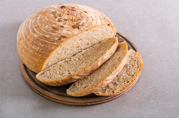 Whole meal homemade seed bread, sliced