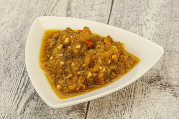 Green spicy sauce in the bowl