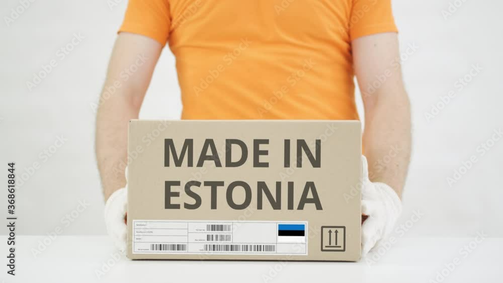Poster box with made in estonia text being placed on the table