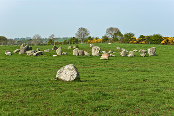Ballynoe stone circle, Co Down, N Ireland, a prehistoric burial mound dating from the Neolithic...