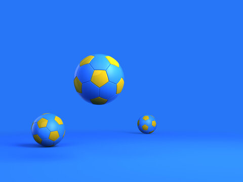 Football balls isolated on blue background. Football game minimal blue background concept. Soccer balls blue and gold color minimalist mock up idea. blue colored dark color isolated image. 