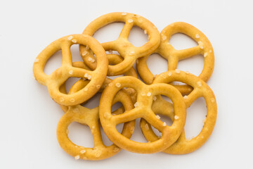 Salt pretzels isolated on white background