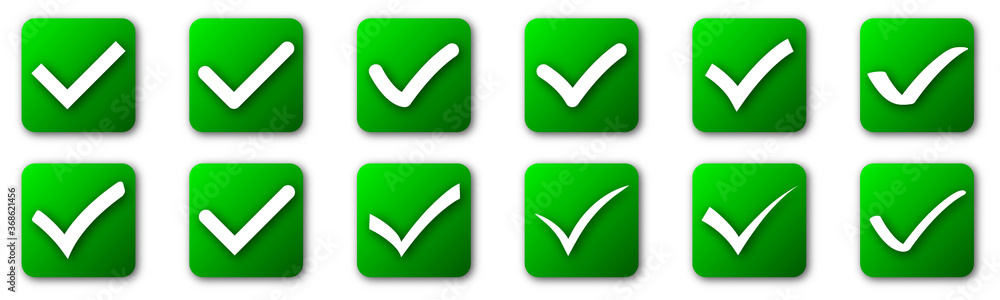 Poster set of check mark buttons. vector approved icons with shadows