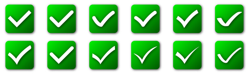 Set of check mark buttons. Vector approved icons with shadows