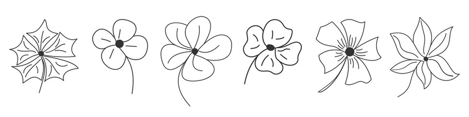 Set of flowers in thin line style. Outline flowers