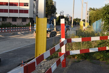 Road construction with heavy machinery in final phase in Urdorf, canton Zurich, Switzerland.