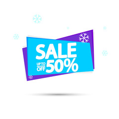 Winter Sale, up to 50% off, banner design template, discount tag, app icon, vector illustration