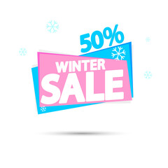 Winter Sale, 50% off, banner design template, discount tag, app icon, vector illustration