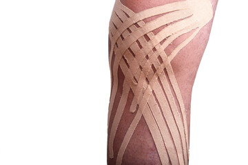 taping on the knee with white background