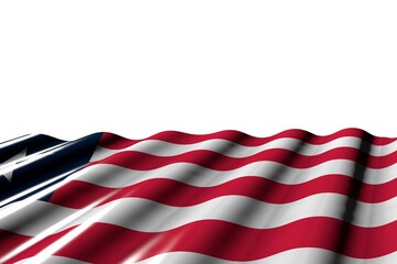 nice shining flag of Liberia with large folds lying at the bottom isolated on white - any holiday flag 3d illustration..