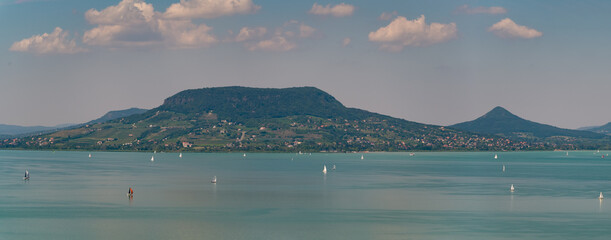 Aerial photo with sailing boats on Lake Balaton