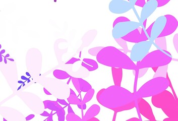 Light Pink, Blue vector abstract background with leaves.