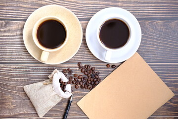 cup of coffee on wooden table