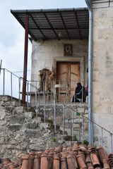 Veranda in Georgien mit Bärenfell an der Wand