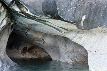Marble Caves Sanctuary, Strange rock formations caused by water erosion, General Carrera Lake, Puerto Rio Tranquilo, Aysen Region, Patagonia, Chile
