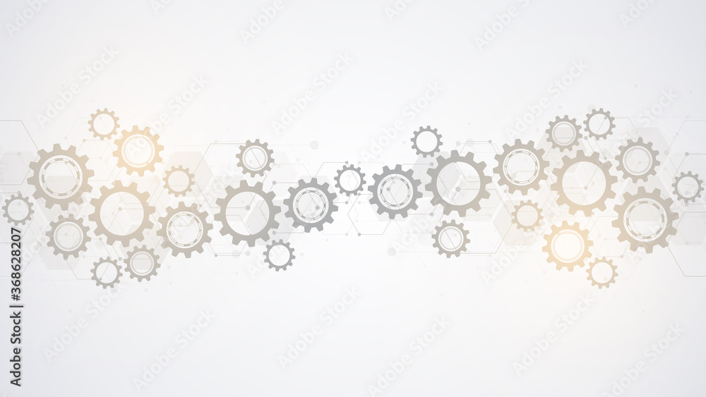 Poster cogs and gear wheel mechanisms. hi-tech digital technology and engineering. abstract technical backg